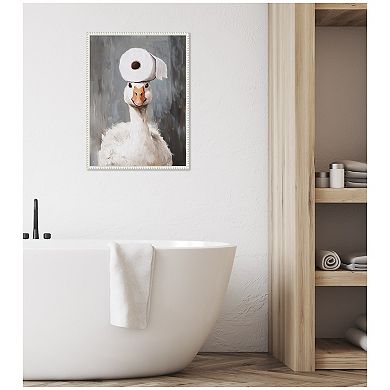 Sylvie Toilet Paper Roll on Cute Goose Head Bathroom Art Framed Canvas by The Creative Bunch Studio