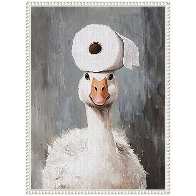 Sylvie Toilet Paper Roll on Cute Goose Head Bathroom Art Framed Canvas by The Creative Bunch Studio