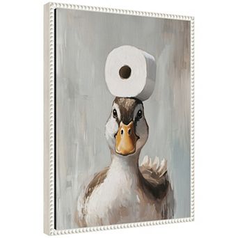 Sylvie Toilet Paper Roll on Ducks Head Bathroom Art Framed Canvas by The Creative Bunch Studio