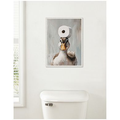 Sylvie Toilet Paper Roll on Ducks Head Bathroom Art Framed Canvas by The Creative Bunch Studio