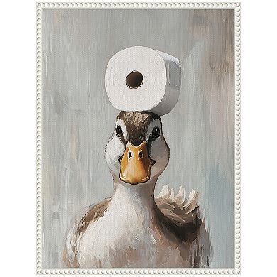 Sylvie Toilet Paper Roll on Ducks Head Bathroom Art Framed Canvas by The Creative Bunch Studio