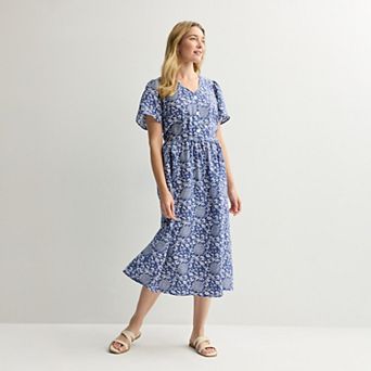 Women's Croft & Barrow® Short Sleeve Blouson Midi Dress