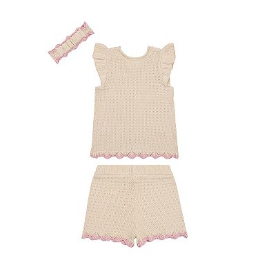 Girls 4-6x Little Lass 3-Piece Headband, Sweater & Shorts Set