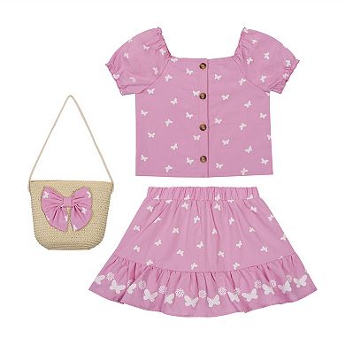 Girls 4-6 Little Lass 2-Piece Allover Puff Print Top & Skort Set