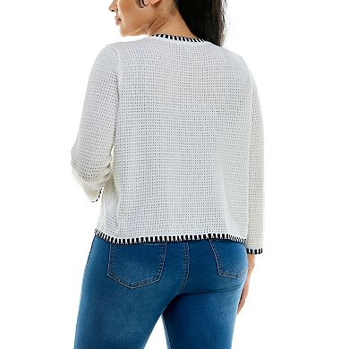 Plus Size Nina Leonard Waffle Knit Bolero Sweater