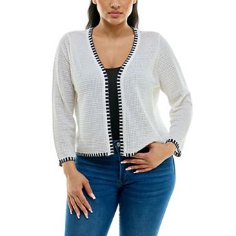 Plus Size Nina Leonard Waffle Knit Bolero Sweater
