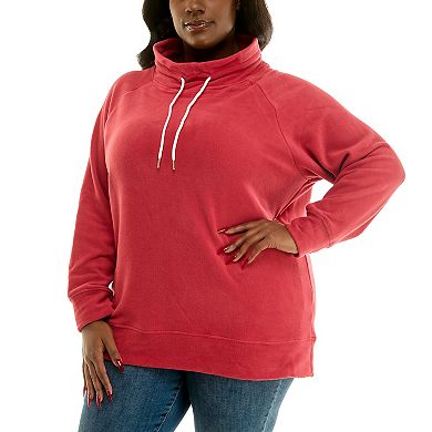 Plus Size Nina Leonard Fleece Drawstring Top