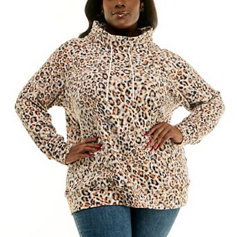 Plus Size Nina Leonard Fleece Drawstring Top