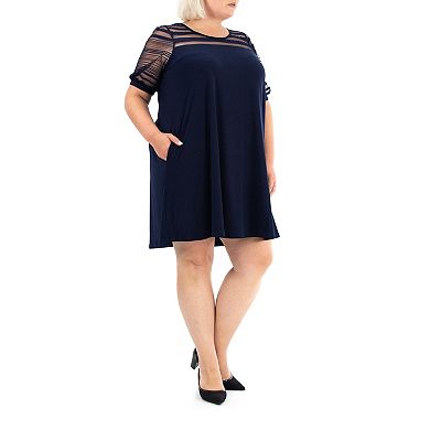 Plus Size Nina Leonard Trapeze Illusion Dress