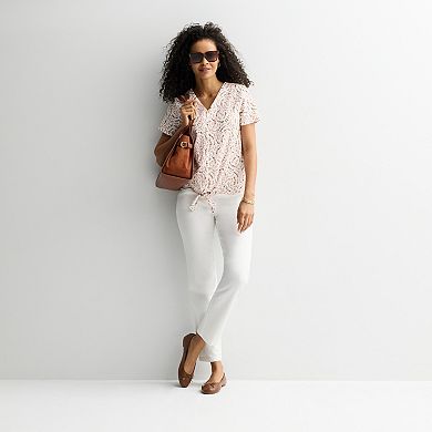 Women's Croft & Barrow® Short Sleeve Tie Front Top