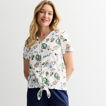 Women's Croft & Barrow® Short Sleeve Tie Front Top