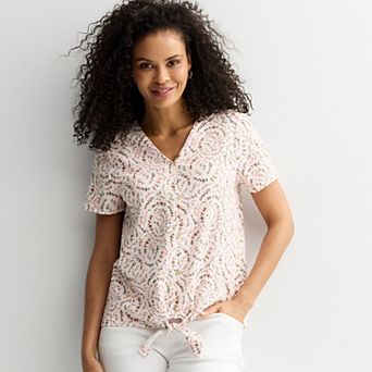 Women's Croft & Barrow® Short Sleeve Tie Front Top