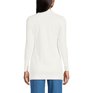 Petite Lands' End Long Sleeve Polished Rib Button-Through Tunic Shirt