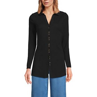Petite Lands' End Long Sleeve Polished Rib Button-Through Tunic Shirt