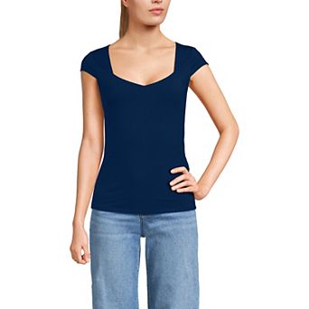 Lands' End Cap Sleeve Tugless Double Layer Sweetheart Knit Top