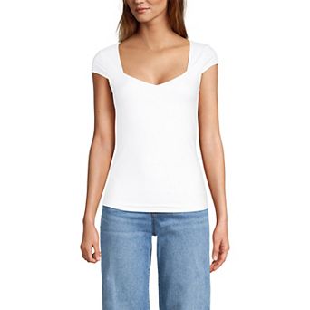 Lands' End Cap Sleeve Tugless Double Layer Sweetheart Knit Top
