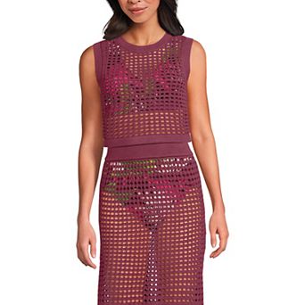 Women's Lands' End Open Knit Sleeveless Top Cover Up