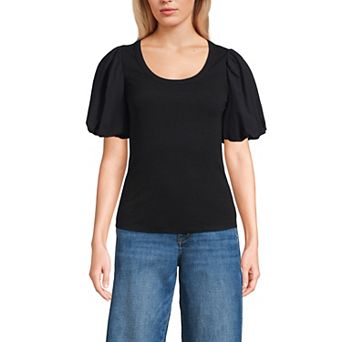 Petite Lands' End Drapey Rib Puff Sleeve Scoopneck Top