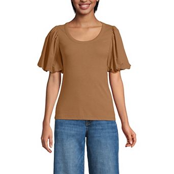 Petite Lands' End Drapey Rib Puff Sleeve Scoopneck Top