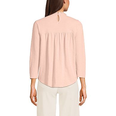 Petite Lands' End 3/4 Sleeve Cotton Slub Lace Trim Top