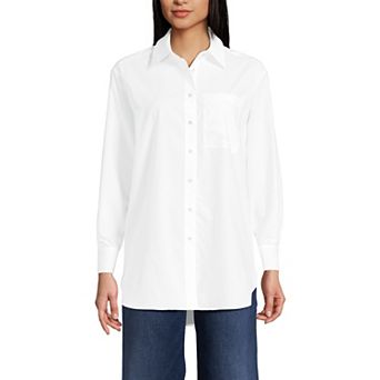 Petite Lands' End Oversized Long Sleeve Statement Collar No Iron Tunic Shirt