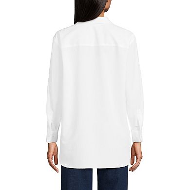 Petite Lands' End Oversized Long Sleeve Statement Collar No Iron Tunic Shirt