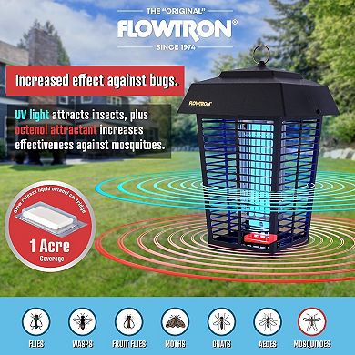 Flowtron 1 Acre Bug Zapper with 40W Bulb & 5600V Instant Killing Grid, Electric Mosquito Zapper