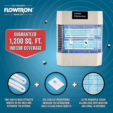 Flowtron Diplomat Indoor Bug Zapper, 1200 Sq Ft Electric Fly & Insect Killer W/80W UV Light & More