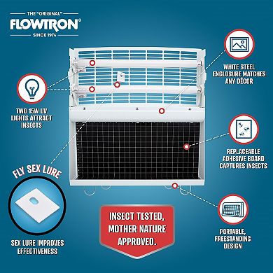 Flowtron Portable Indoor Fly Trap, 30W, Dual Lure Electric Insect Killer, 500 Sq Ft Coverage