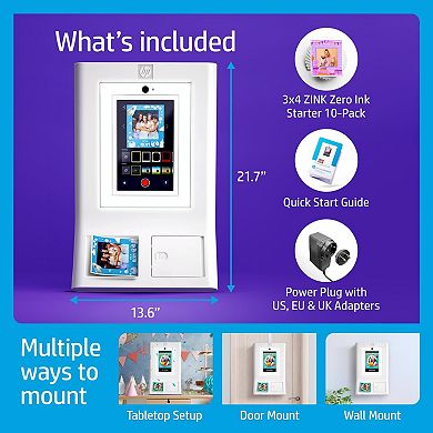 HP Sprocket Photo Booth + 110 3x4 Zink Paper Sheets, Digital Instant Color Photo Printer
