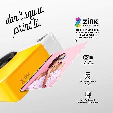 Kodak Printomatic Bundle w/ Pink Case & 20 Zink Photo Papers - Yellow