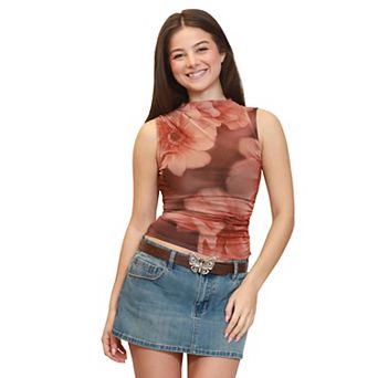 Juniors' madden girl Funnel Neck Asymmetrical Ruched Top