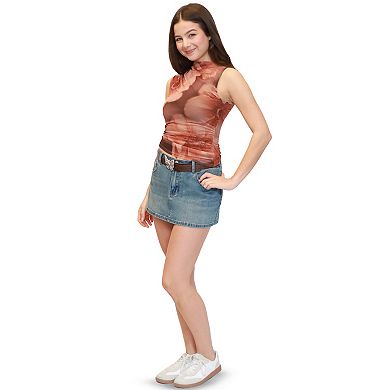 Juniors' madden girl Butterfly Belted Denim Mini Skirt