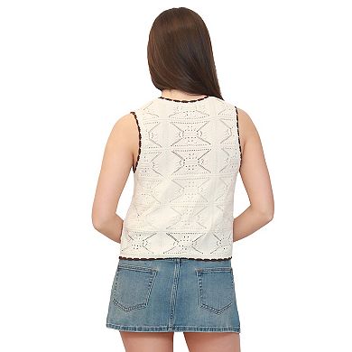 Juniors' madden girl Tie Front Jacquard Pointelle Vest