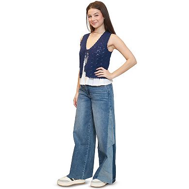 Juniors' madden girl Pointelle V-Neck Tassel Tie-Front Vest