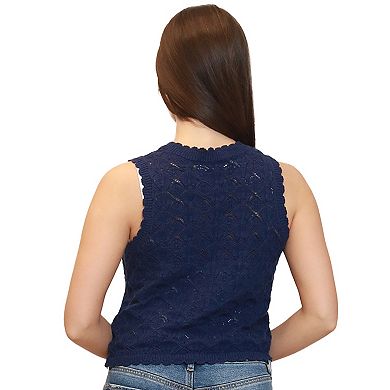 Juniors' madden girl Pointelle V-Neck Tassel Tie-Front Vest