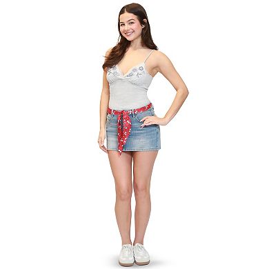Juniors' madden girl Printed Scarf Belt Denim Skirt