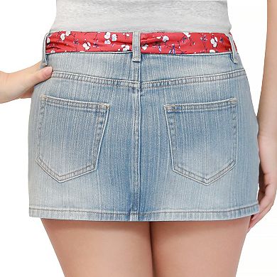Juniors' madden girl Printed Scarf Belt Denim Skirt