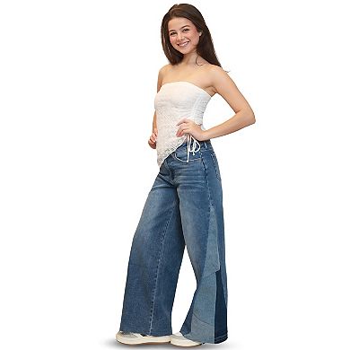 Juniors' madden girl Asymmetrical Side Ruched Lace Tube Top