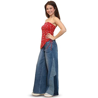 Juniors' madden girl Asymmetrical Side Ruched Mesh Tube Top