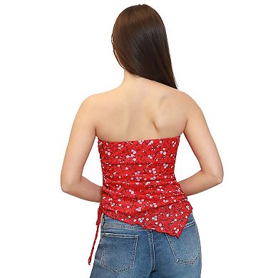 Juniors' madden girl Asymmetrical Side Ruched Mesh Tube Top