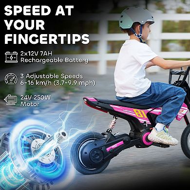 Qaba 24V Kids Motorcycle, Electric Dirt Bike with Rear Suspension