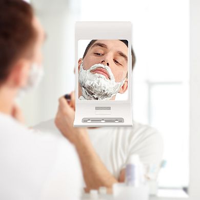 LED Lighted Fogless Shower Mirror with Suction Cup, Razor Holder and Stored Squeegee