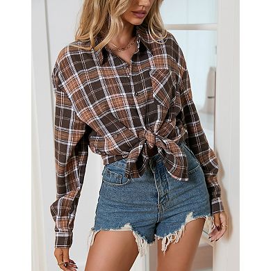 Women Plaid Shirts Buffalo Plaid Shirts Oversized Long Sleeve Casual Button Down Blouse Top