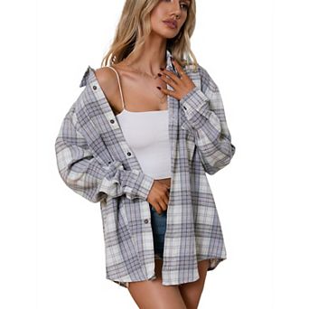 Women Plaid Shirts Buffalo Plaid Shirts Oversized Long Sleeve Casual Button Down Blouse Top