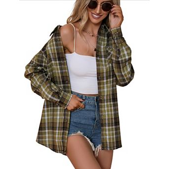 Women Plaid Shirts Buffalo Plaid Shirts Oversized Long Sleeve Casual Button Down Blouse Top