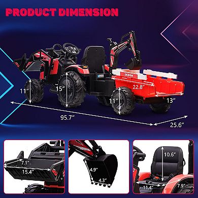 24V Ride on Toy for Big Kids, Excavator Bulldozer - Battery-Powered Electric Vehicle w/Trailer
