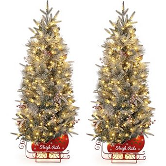 4.5ft Pre-Lit Artificial Christmas Tree, Flocked & Frosted Tips, Includes 200 Lights