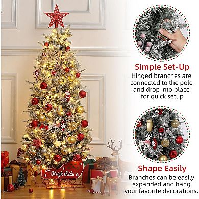 4.5ft Pre-Lit Artificial Christmas Tree, Flocked & Frosted Tips, Includes 200 Lights