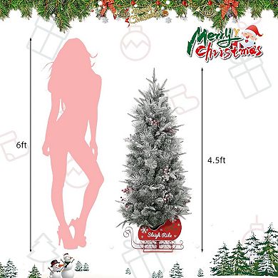 4.5ft Pre-Lit Artificial Christmas Tree, Flocked & Frosted Tips, Includes 200 Lights